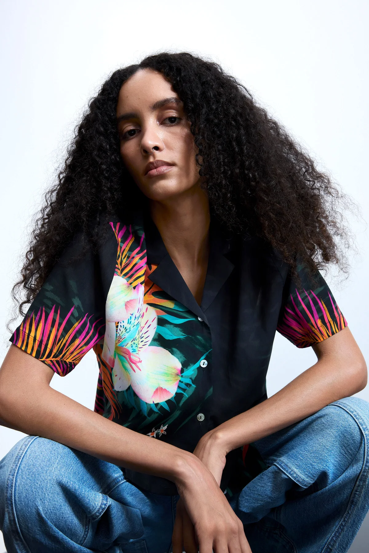 Camicia Maniche Corte Donna Nera con Stampa - Desigual - vista 2