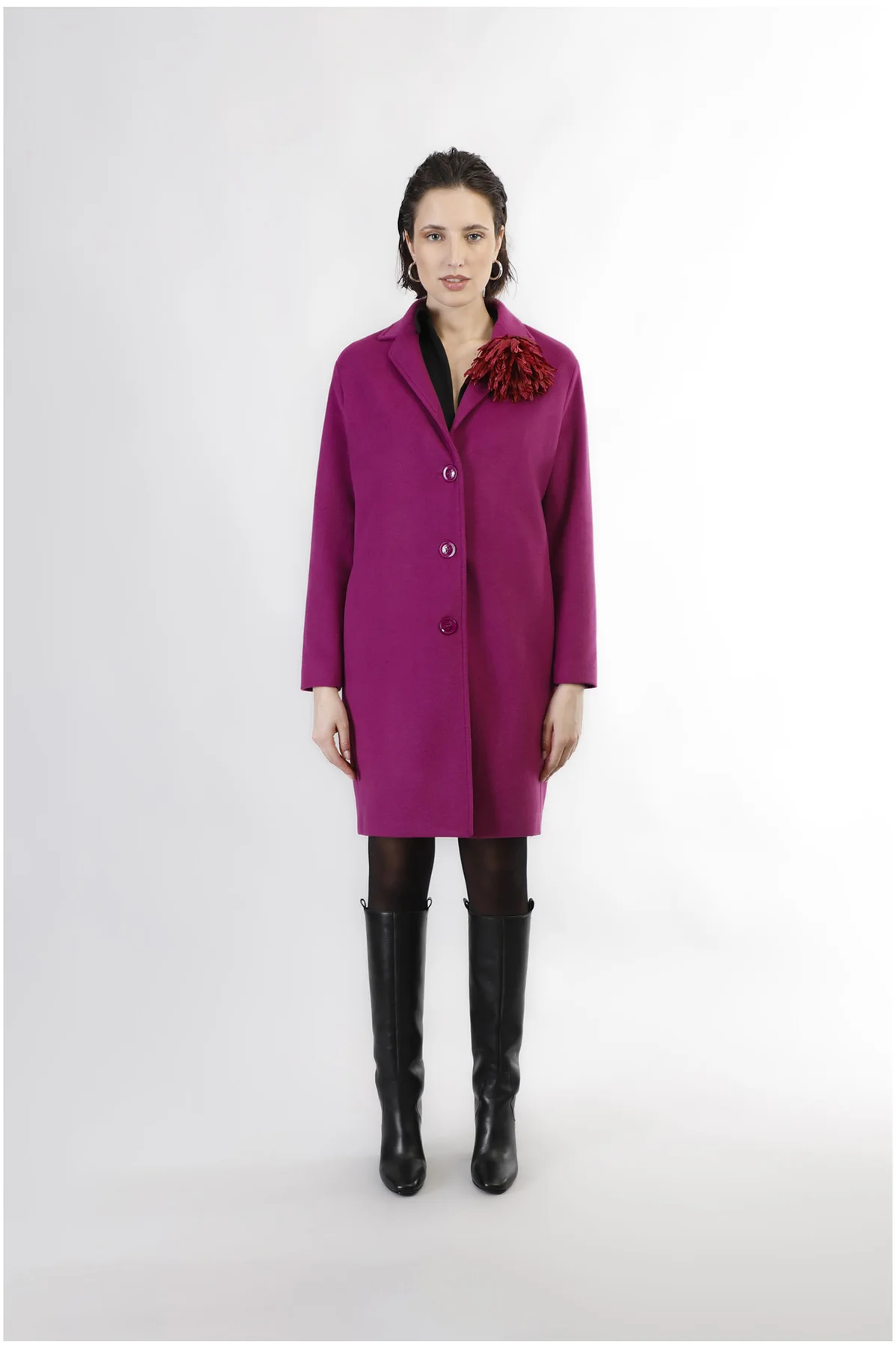 Cappotto monopetto linea ad ovetto magenta