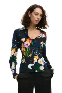 Camicia Maniche Lunghe Donna Nera con Stampa Logo
