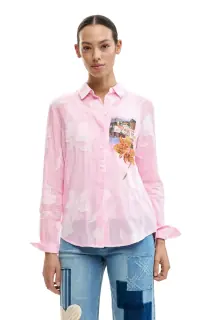 Camicia Maniche Lunghe Donna Rosa Stampa Logo