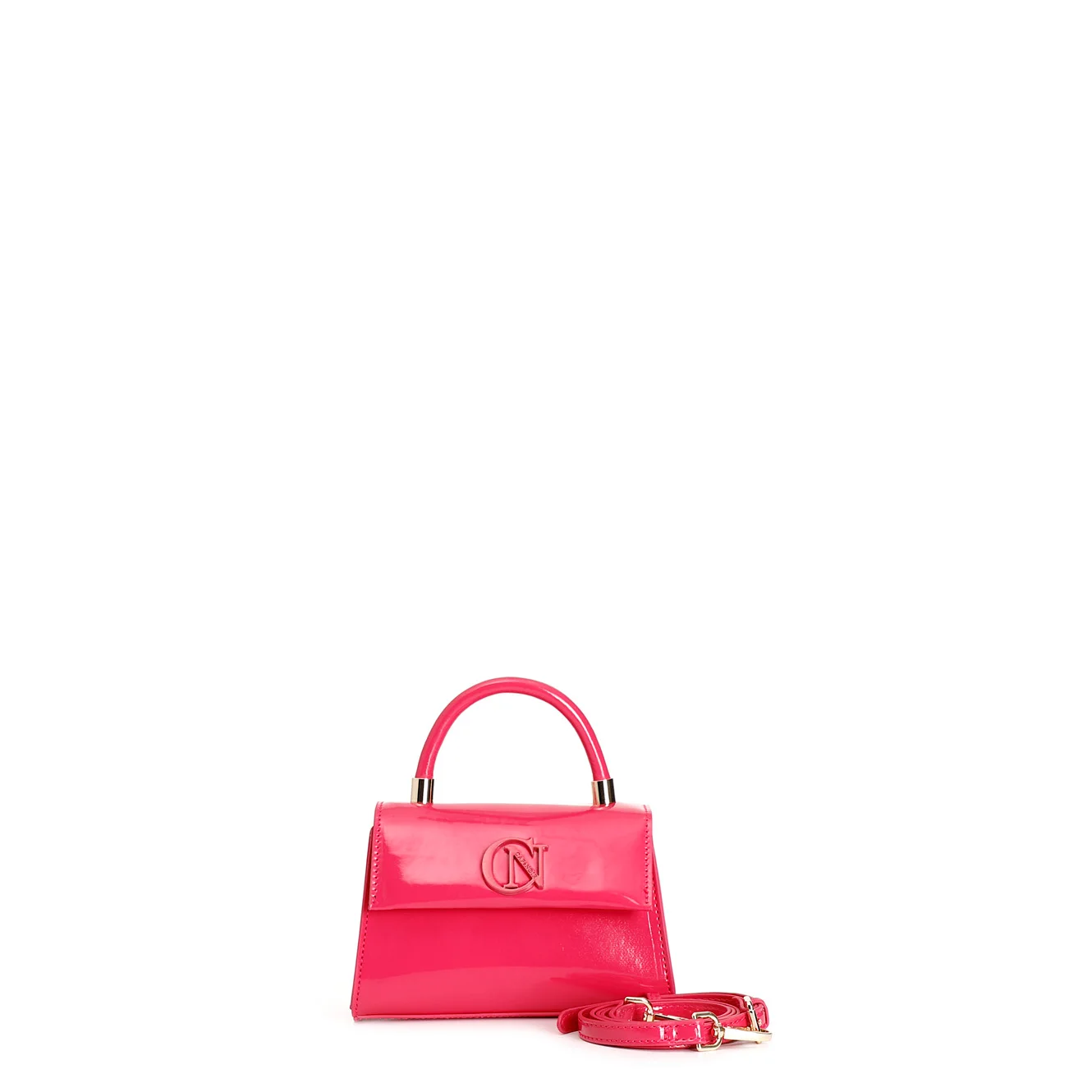Borsa a mano effetto vernice fuxia
