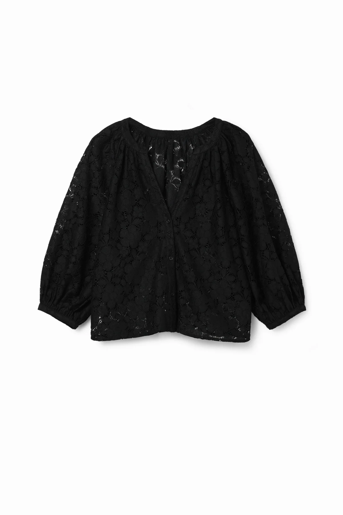 Desigual Camicia Maniche Lunghe Donna Nera Dettagli a Contrasto