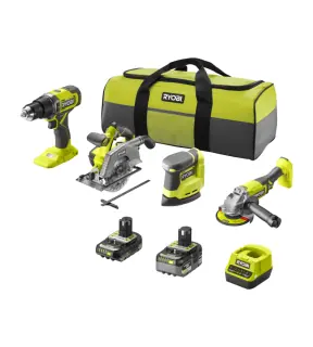 Kit Valigetta Trapano A Percussione Sega Circolare Levigatrice Orbitale E Smerigliatrice Angolare Ryobi R18CK4G-252S