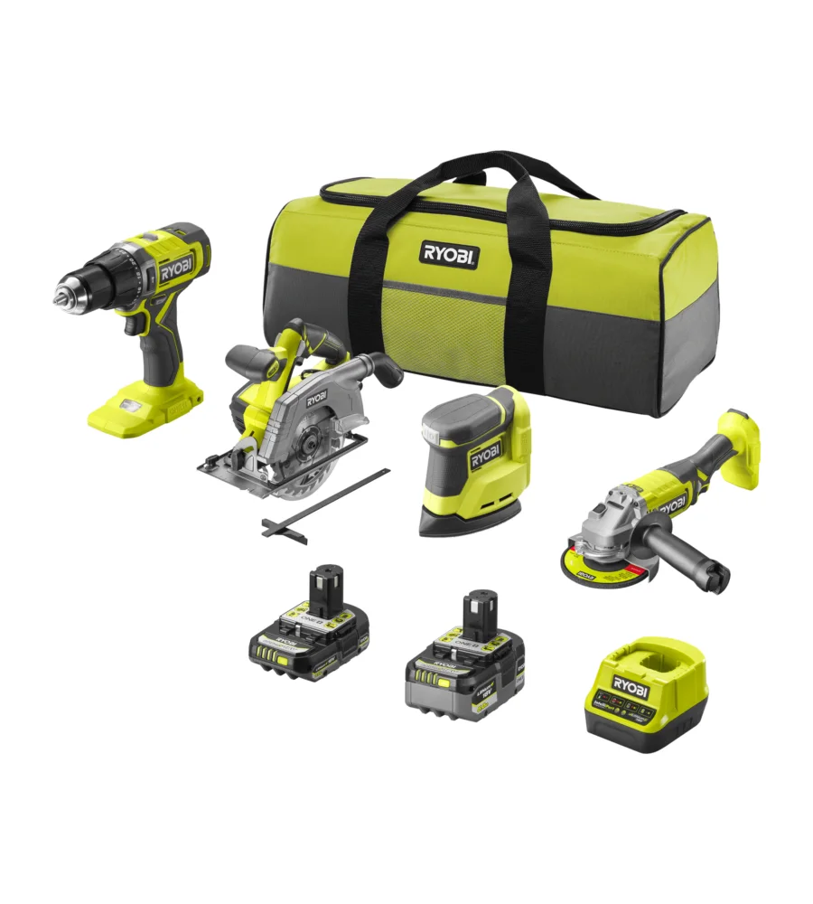 Kit Valigetta Trapano A Percussione Sega Circolare Levigatrice Orbitale E Smerigliatrice Angolare Ryobi R18CK4G-252S