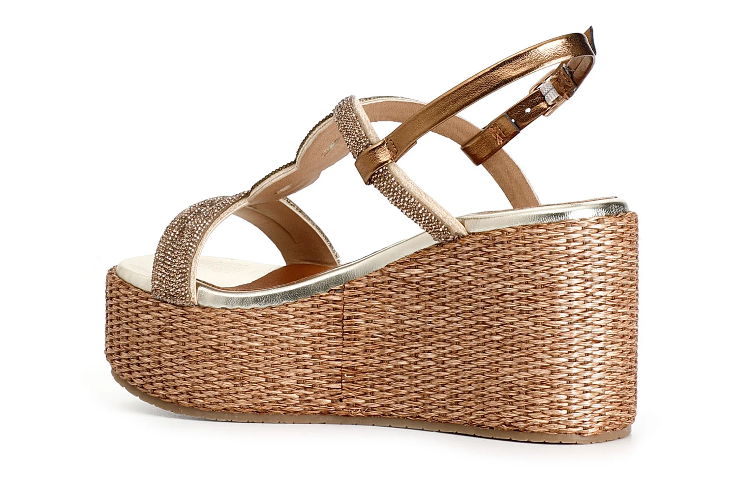 Sandali Doppia Fascia in Strass con Zeppa in Rafia - vista 2
