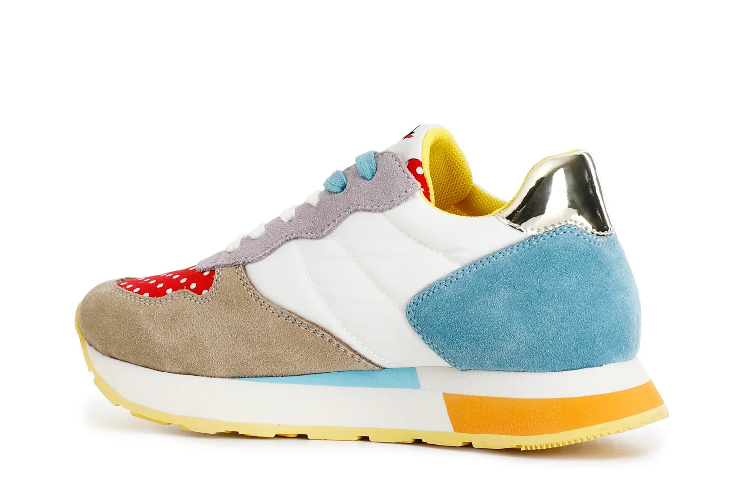 Sneakers in pelle scamosciata e tessuto multi pois - vista 2