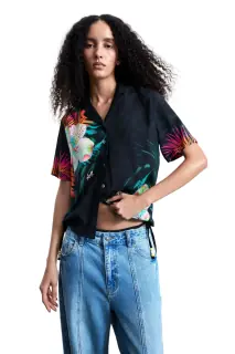 Camicia Maniche Corte Donna Nera con Stampa - Desigual
