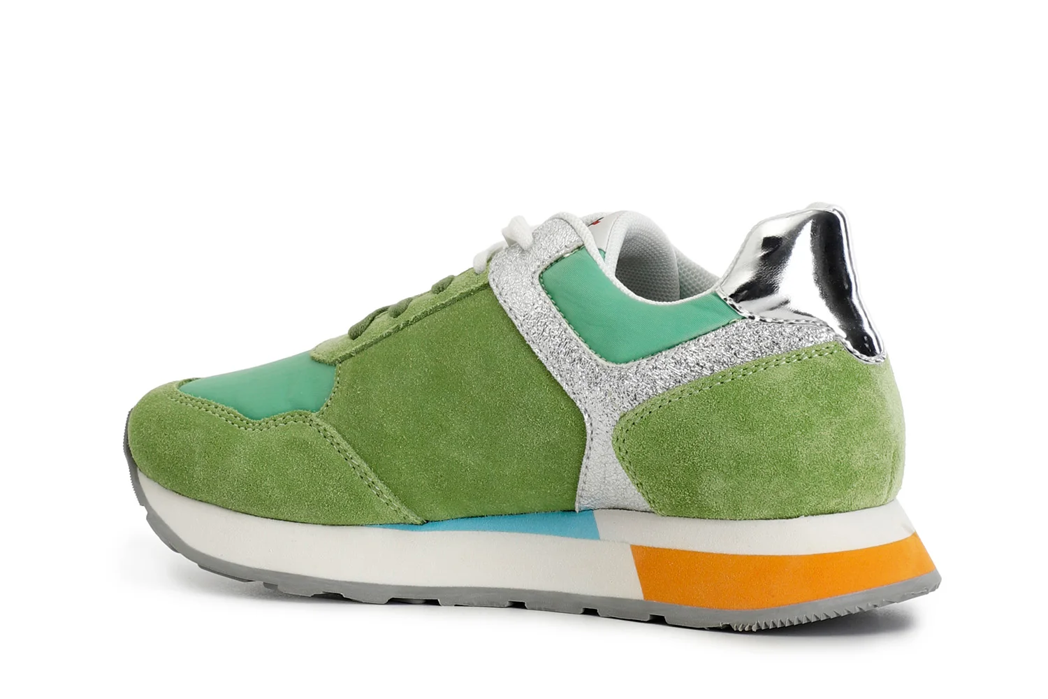 Sneakers in pelle scamosciata e tessuto con glitter fuxia - vista 3