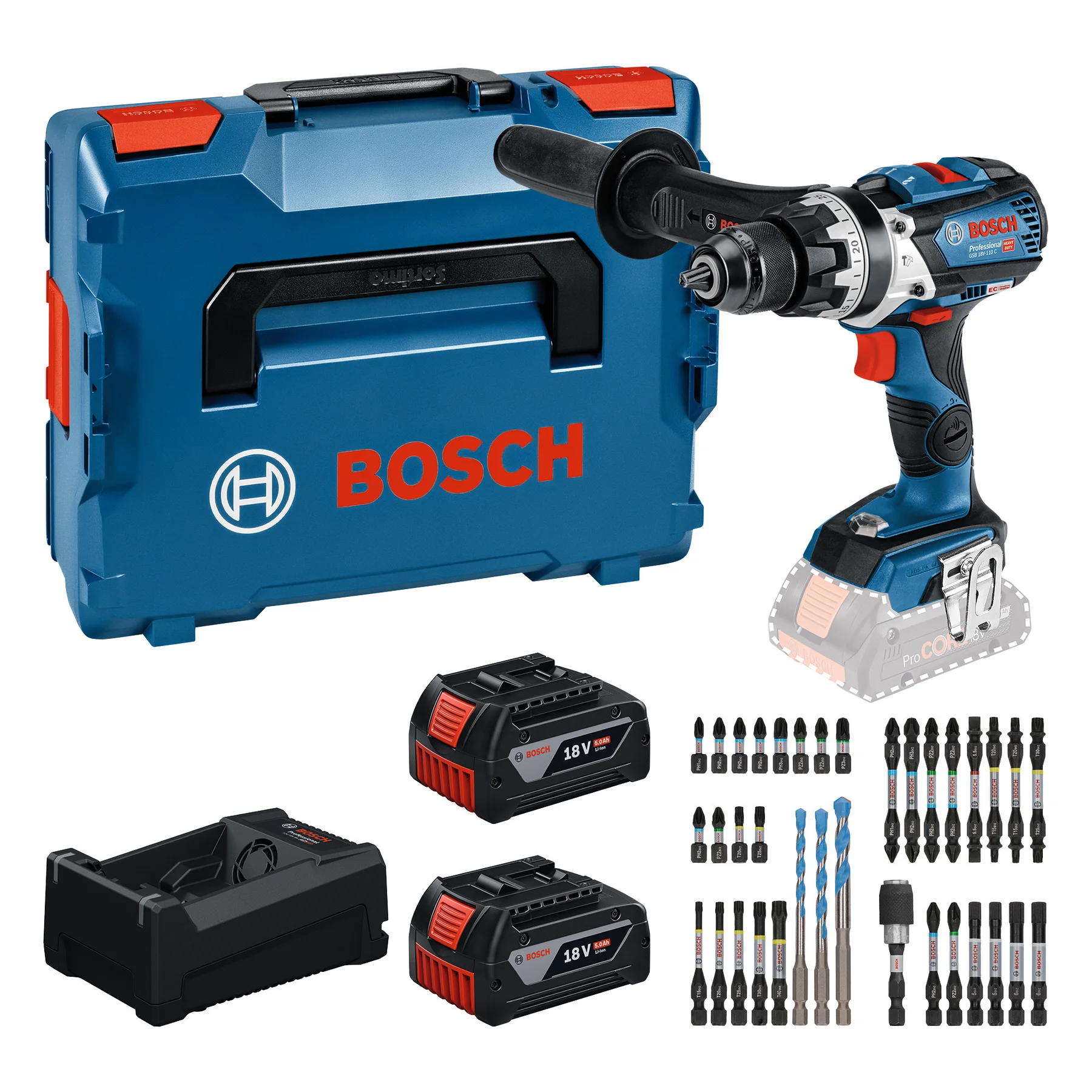 Set Di Utensili Bosch GSB 18V-110 C con 2 Batterie e Caricabatterie