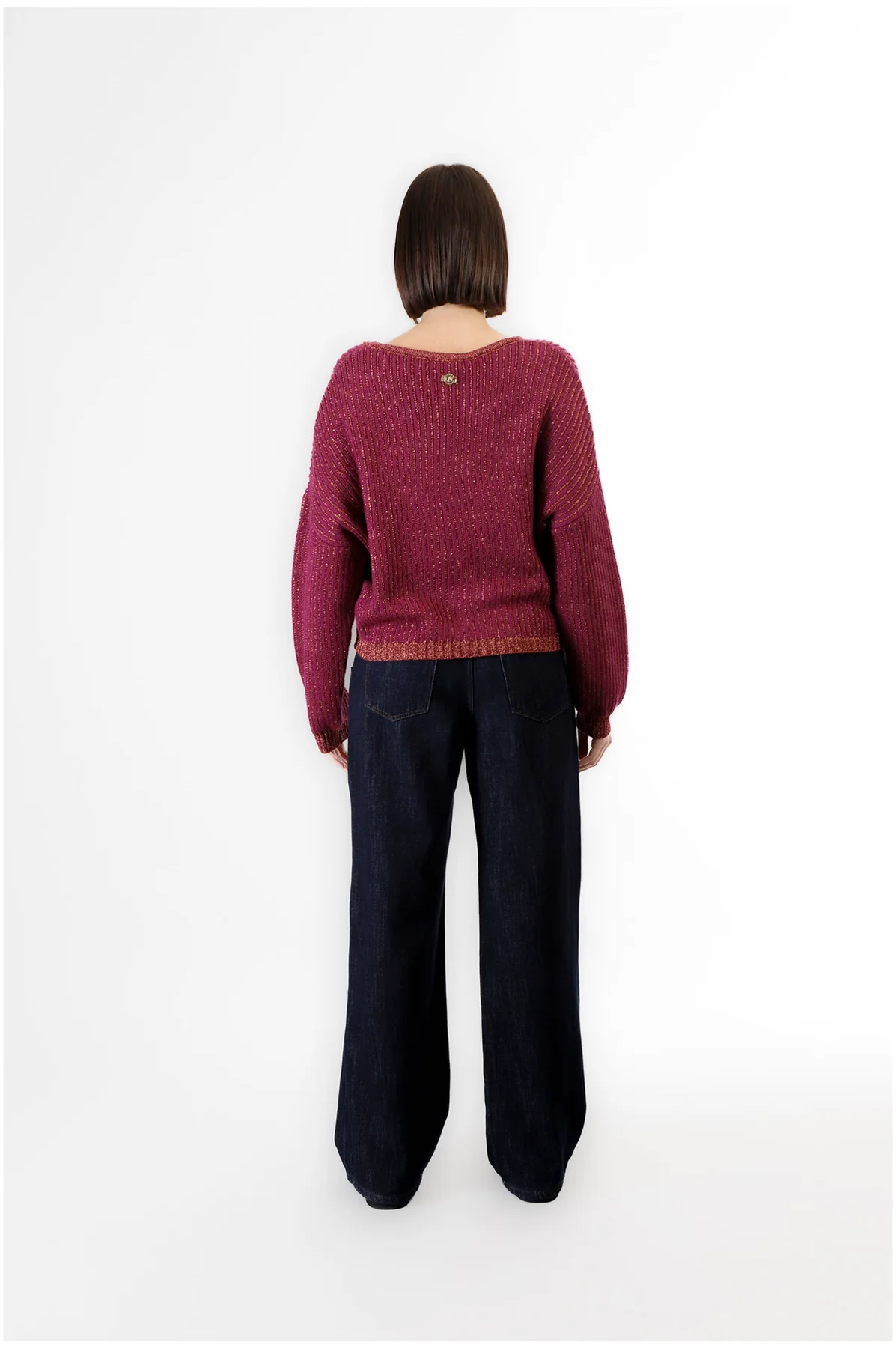 Maglia con Lurex e Scollo a V Magenta - vista 2