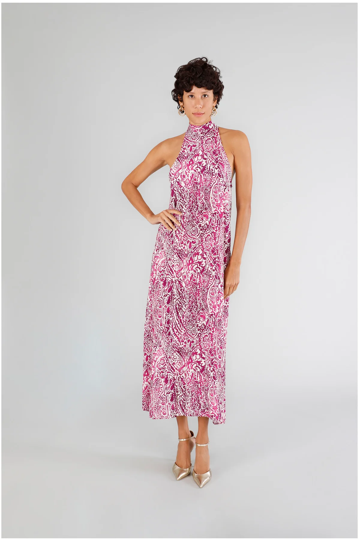 Abito lungo con scollatura americana paisley azalea