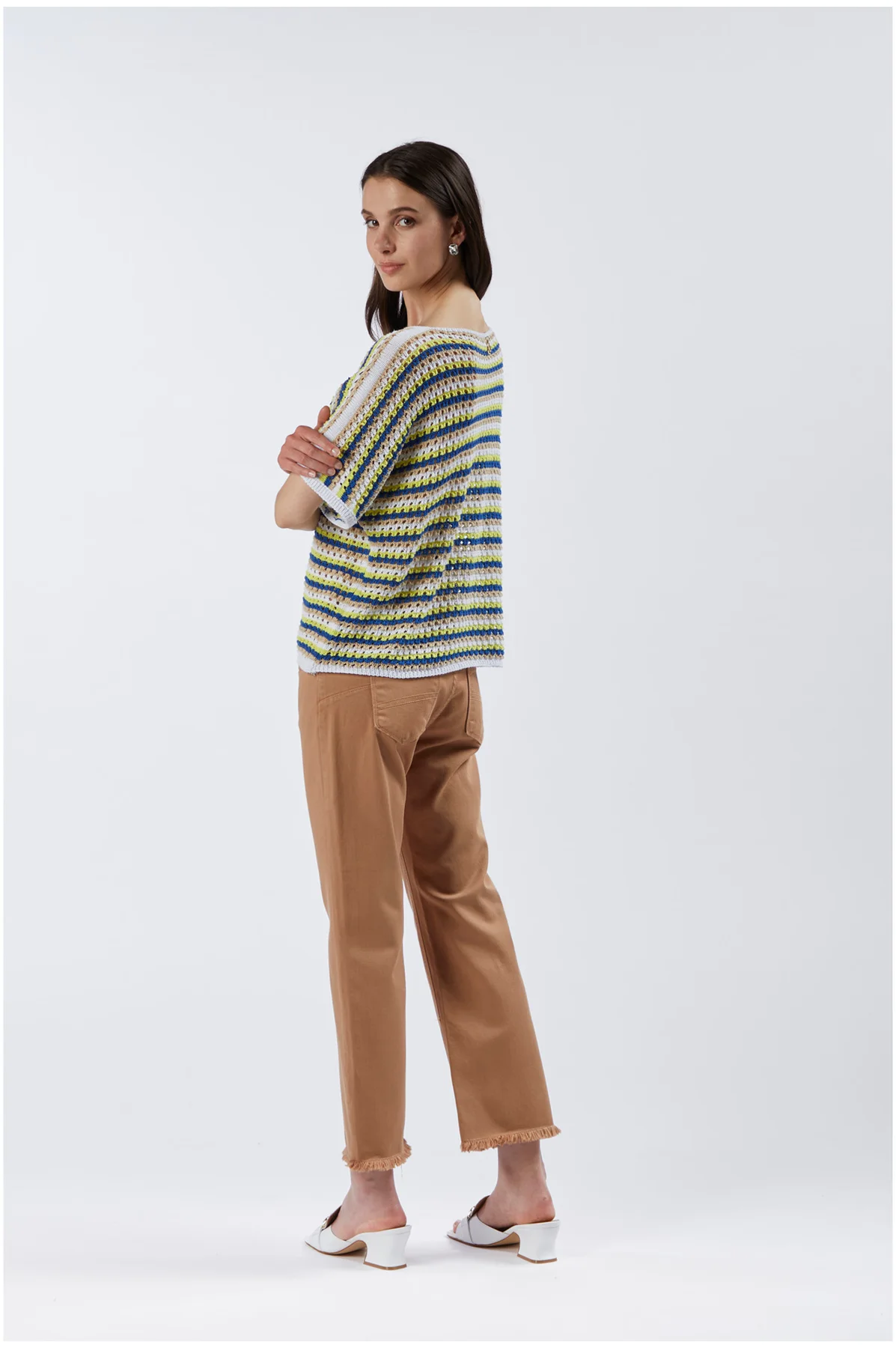 Maglia crochet a maniche corte multicolor - vista 2