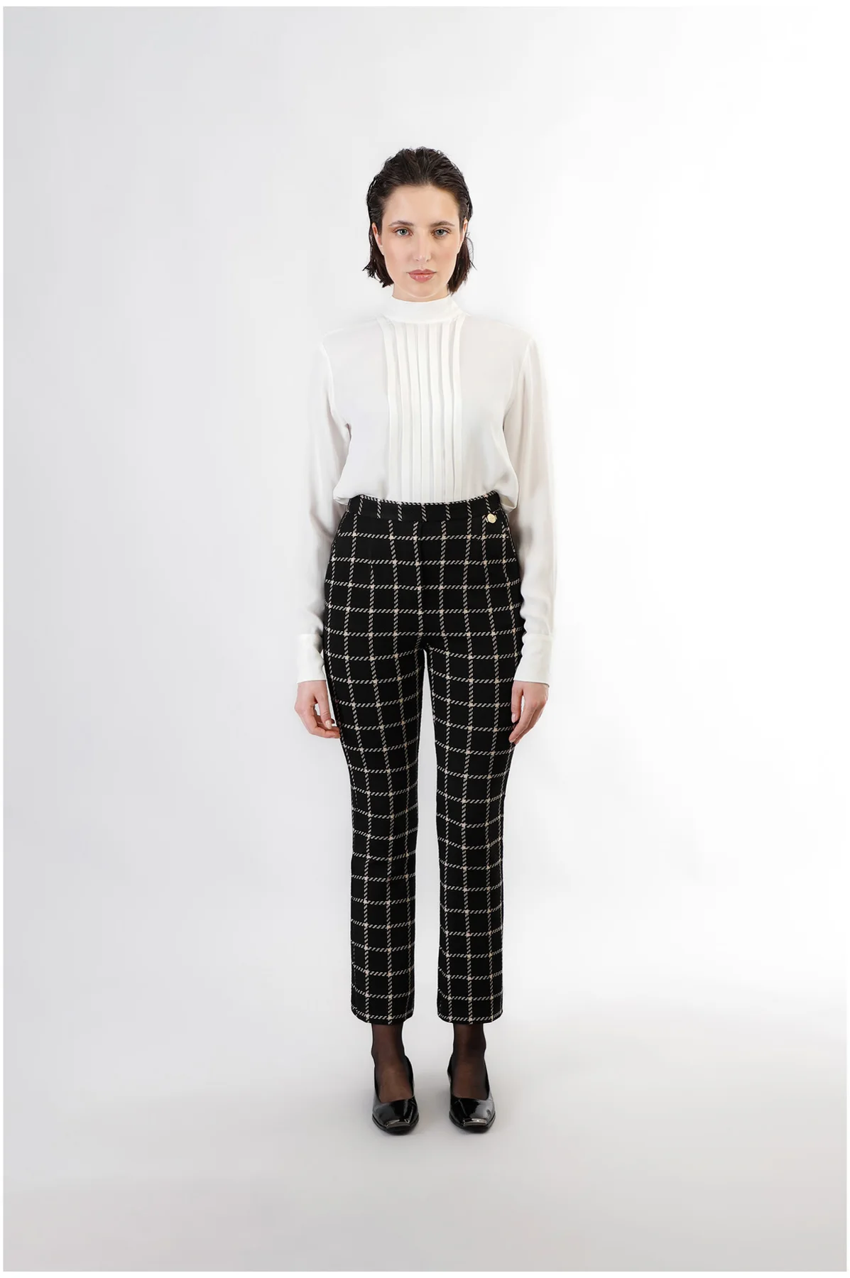 Pantaloni a zampa cropped in jacquard