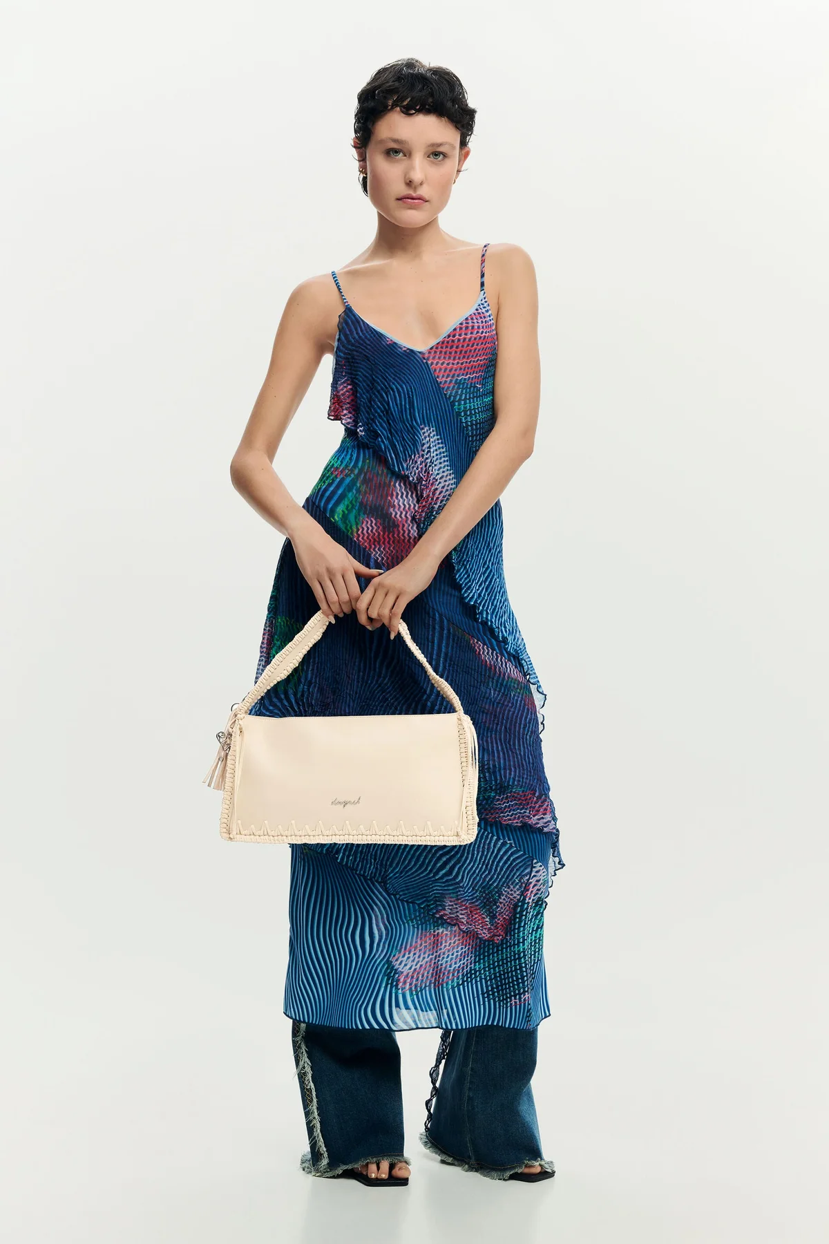Desigual Borsa a Spalla Donna Beige Chiusura con Zip