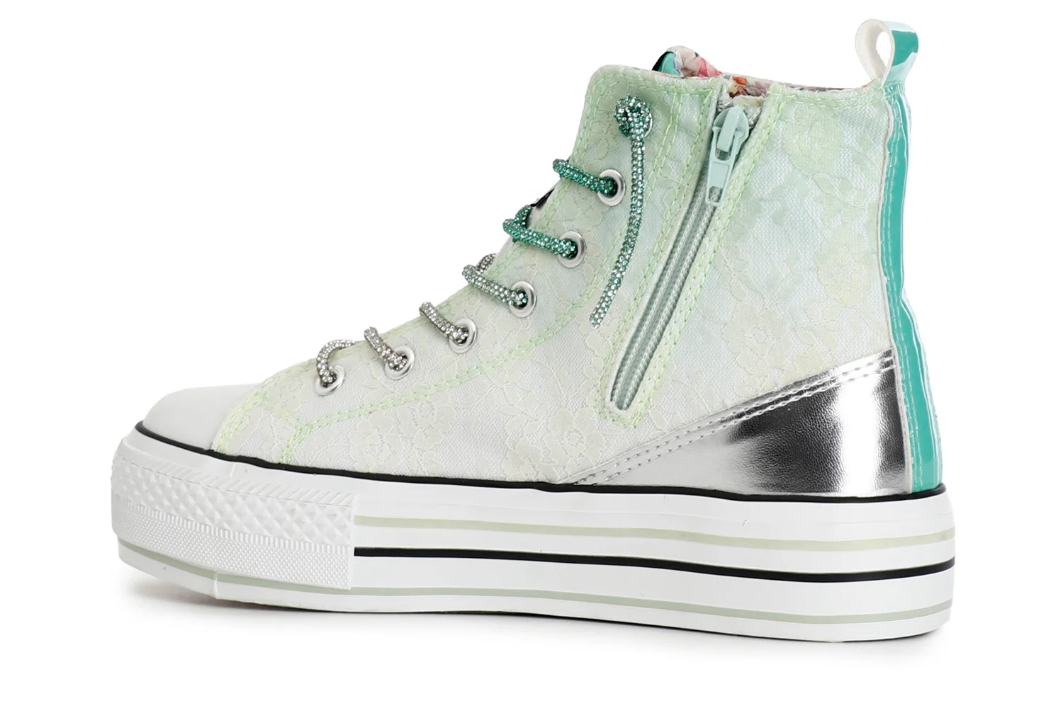 Sneakers mid pizzo degradé con lacci strass fuxia - vista 2