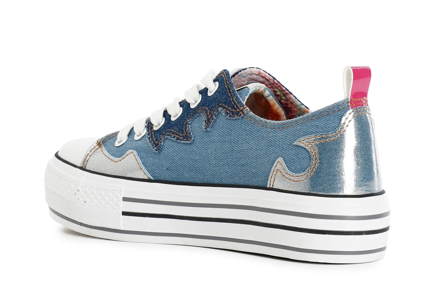 Sneakers in tessuto jeans con strass - vista 2