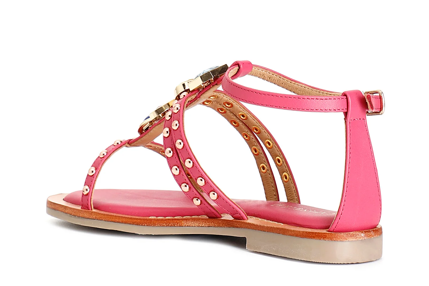 Sandali a "t" in nappa con accessorio fuxia - vista 2