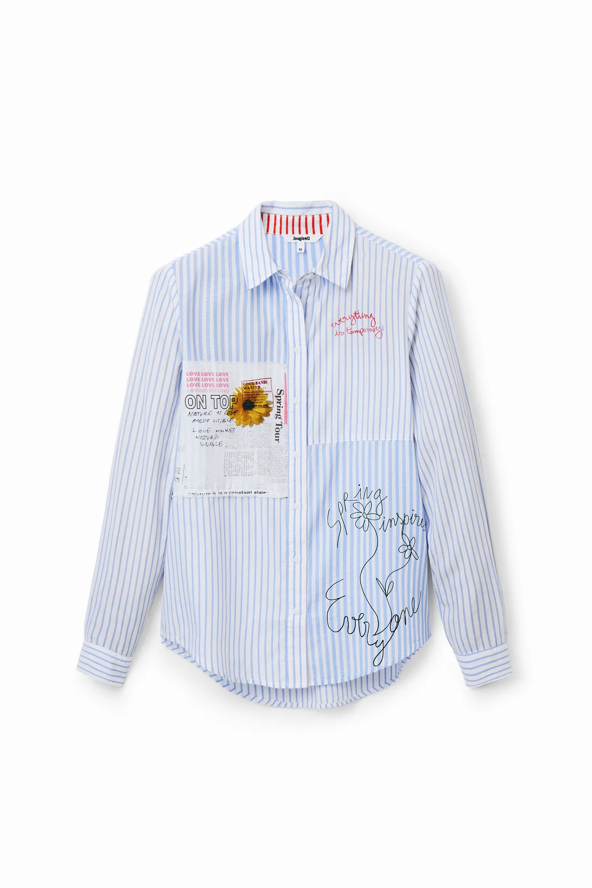 Desigual Camicia Maniche Lunghe Donna Azzurra Stampa Logo