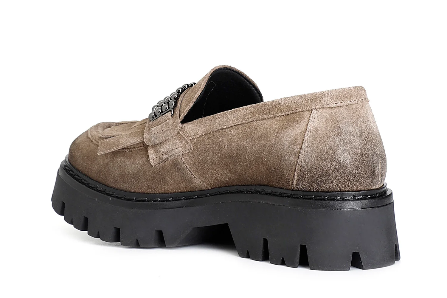 Mocassino da donna con frangia e accessorio in pelle scamosciata - vista 2