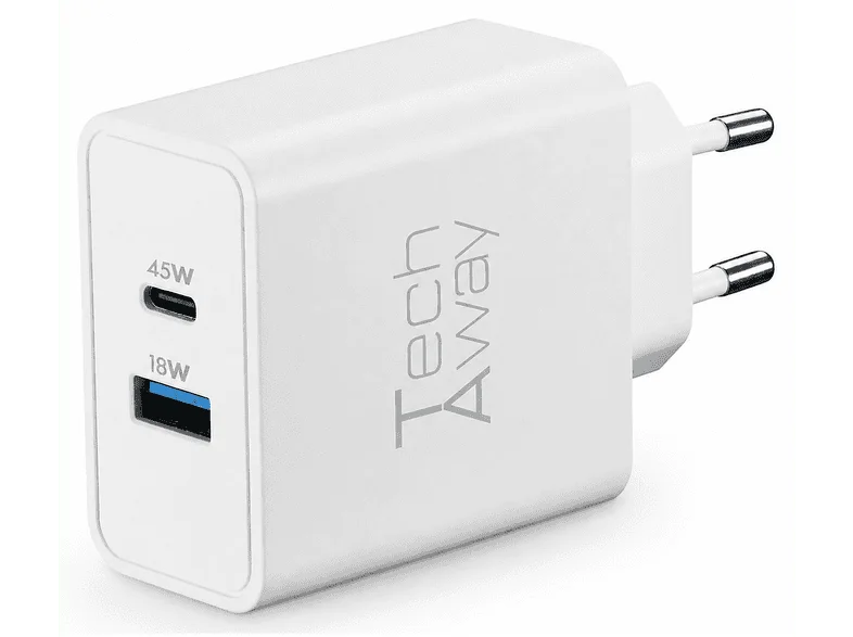 Caricabatterie Tech Away Gan+ 45 W 2 Porte USB A+C