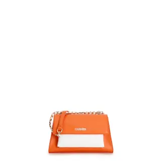 Borsa a trapezio con tasca e pattina arancio