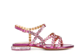 Sandali Asimmetrici con Strass Fuxia