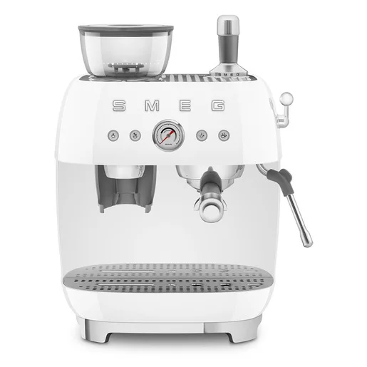 Smeg Macchina da Caffè Espresso Manuale con macinacaffè integrato 50's Style – Bianco LUCIDO