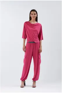 Pantaloni Cargo in Jersey Fuxia