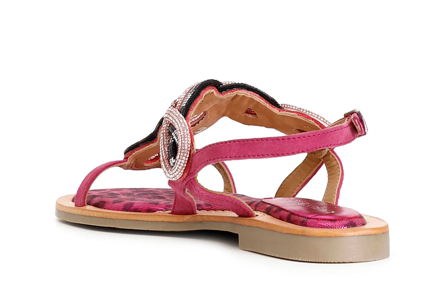 Sandali in camoscio e stampa maculata con strass fuxia - vista 2