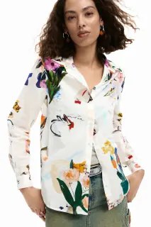 Camicia Maniche Lunghe Donna Bianca Stampa Logo