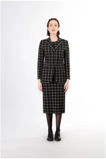 Giacca monopetto tessuto jacquard quadro multinero
