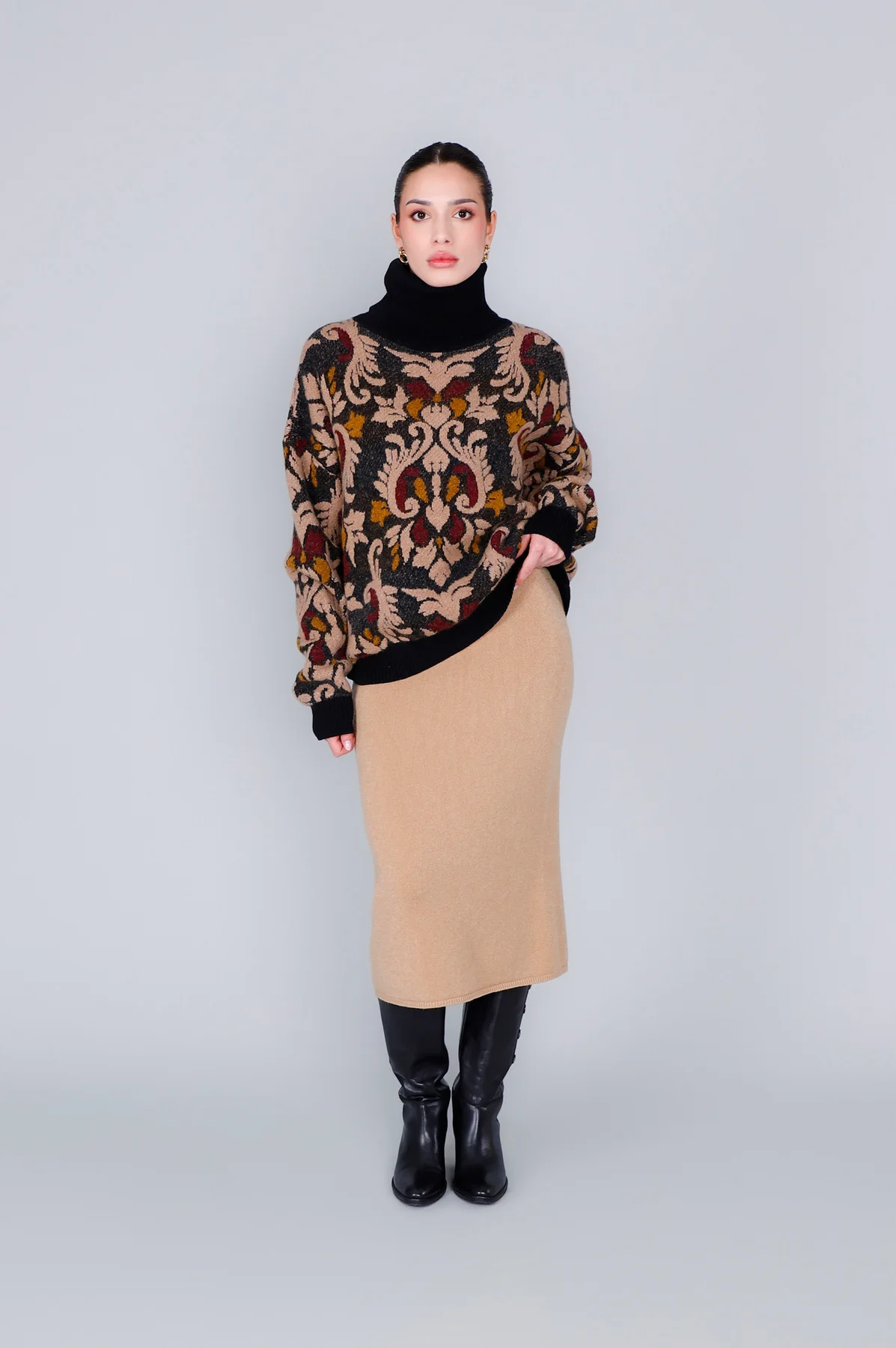 Maglione Collo Alto Jacquard Multi Baroque