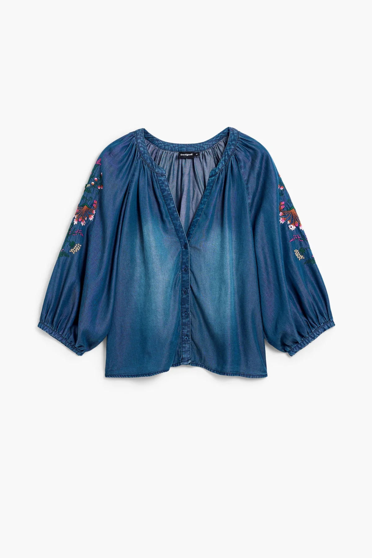 Desigual Camicia Maniche Lunghe Donna Blu Ricamo - vista 4