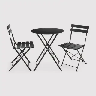 Set Tavolino e Sedie Pieghevoli Nere per Balcone