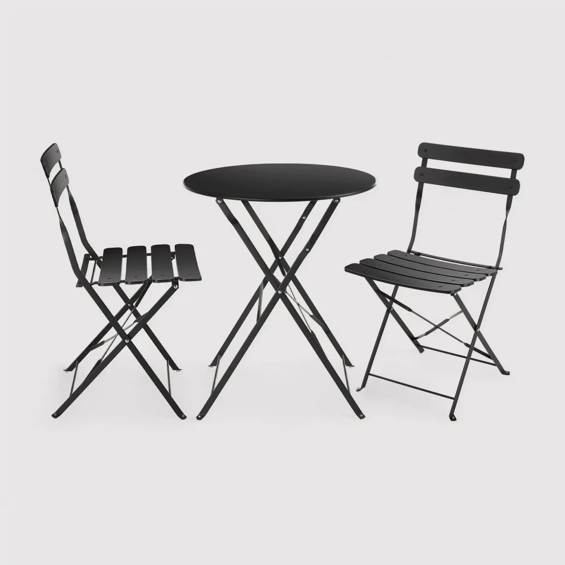 Set Tavolino e Sedie Pieghevoli Nere per Balcone