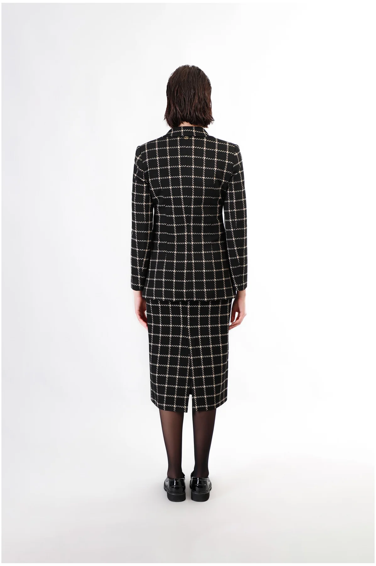 Giacca monopetto tessuto jacquard quadro multinero - vista 2
