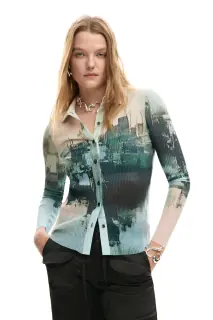 Desigual Camicia Maniche Lunghe Donna Verde Stampa