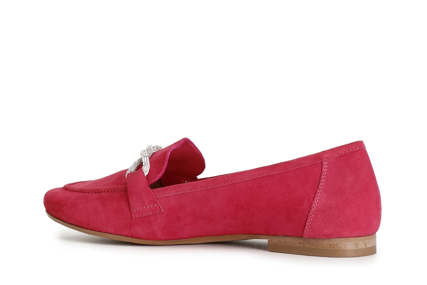 Mocassini donna in camoscio con strass fuxia - vista 2