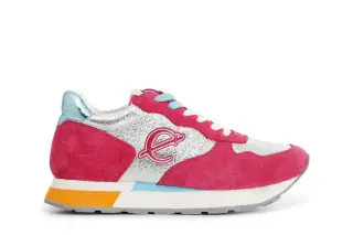 Sneakers in pelle scamosciata e glitter fuxia