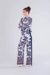Pantaloni Palazzo Stampati Fiore Multiblu