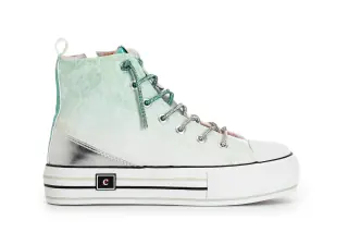 Sneakers mid pizzo degradé con lacci strass fuxia