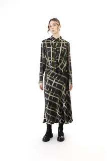 Camicia stampata con nodo check pistacchio