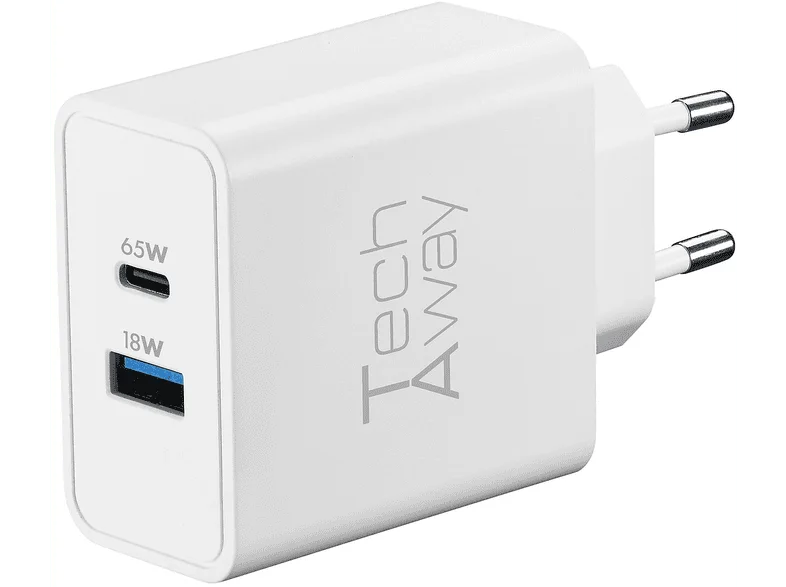 Caricabatterie TECH AWAY Gan+ 65 W 2 Porte USB A+C