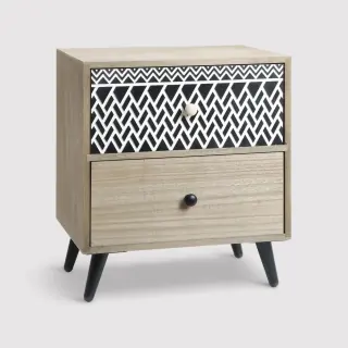 Kanoko - Comodino basso in stile boho con 2 cassetti