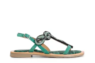 Sandali in camoscio e stampa maculata con strass fuxia