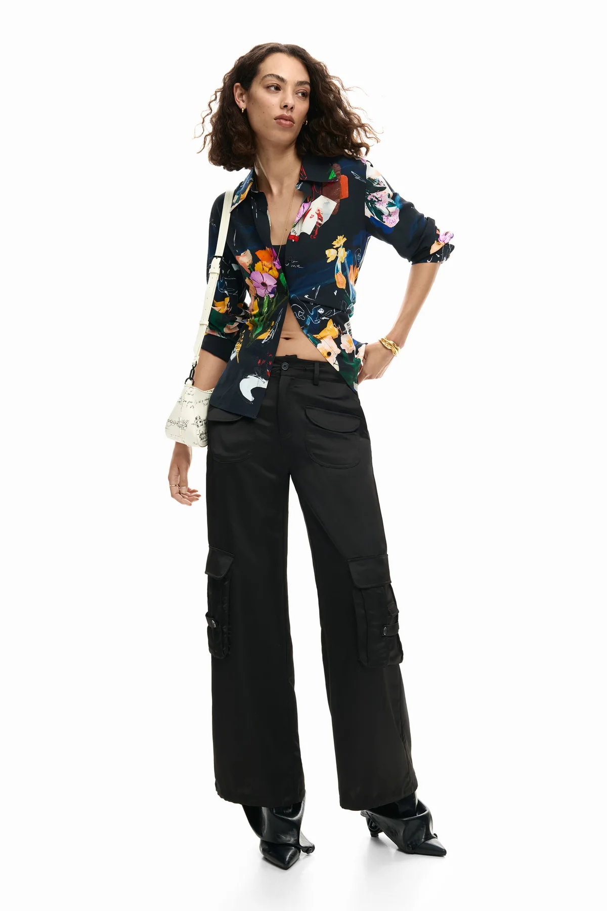 Camicia Maniche Lunghe Donna Nera con Stampa Logo