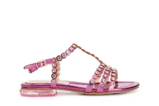 Sandalo a "t" con strass fuxia