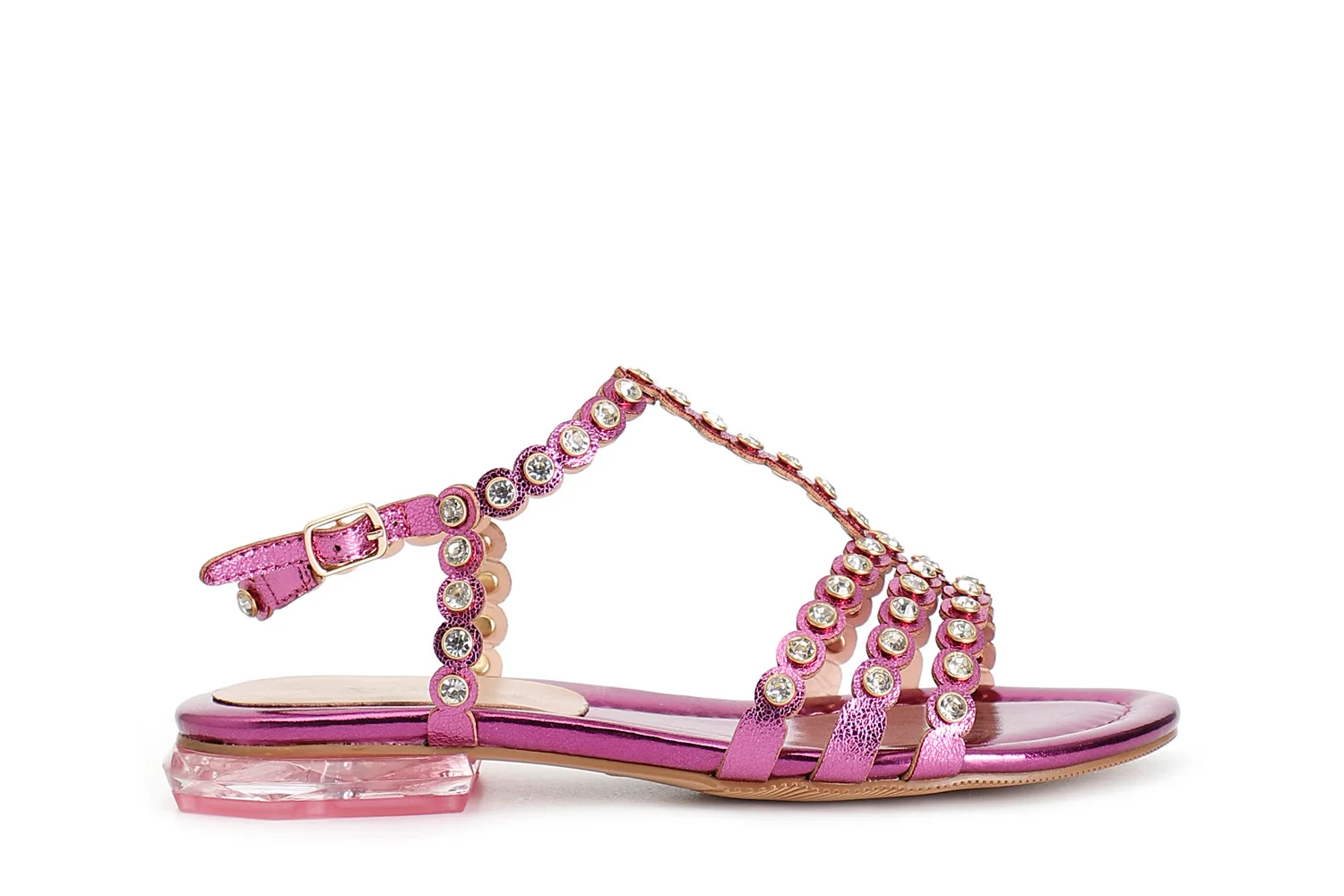 Sandalo a "t" con strass fuxia