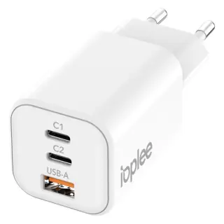Caricatore da Rete IOPLEE GaN Ultra Compatto 3 porte USB-C+A 65W