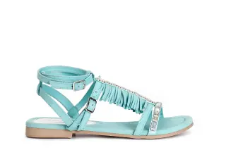 Sandali in camoscio con frange e catena strass